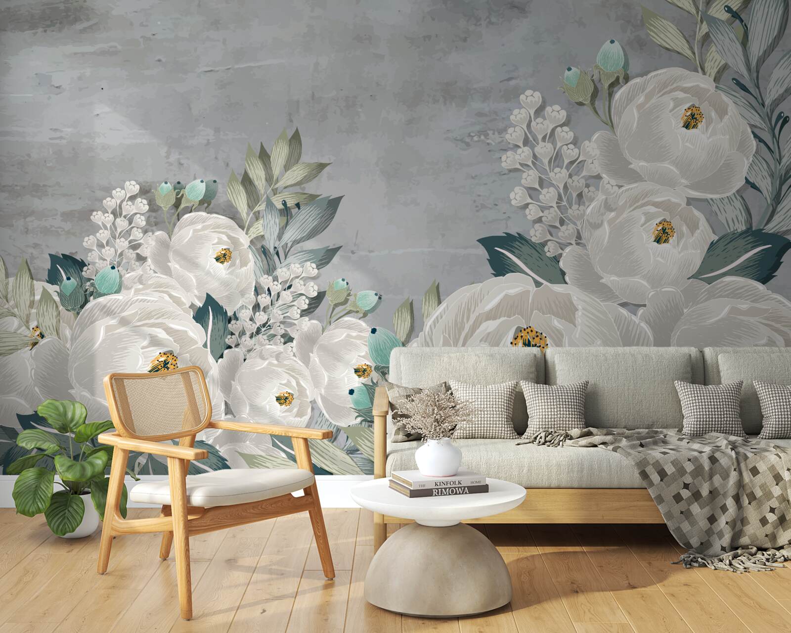 Papier peint pivoines blanches à minuit