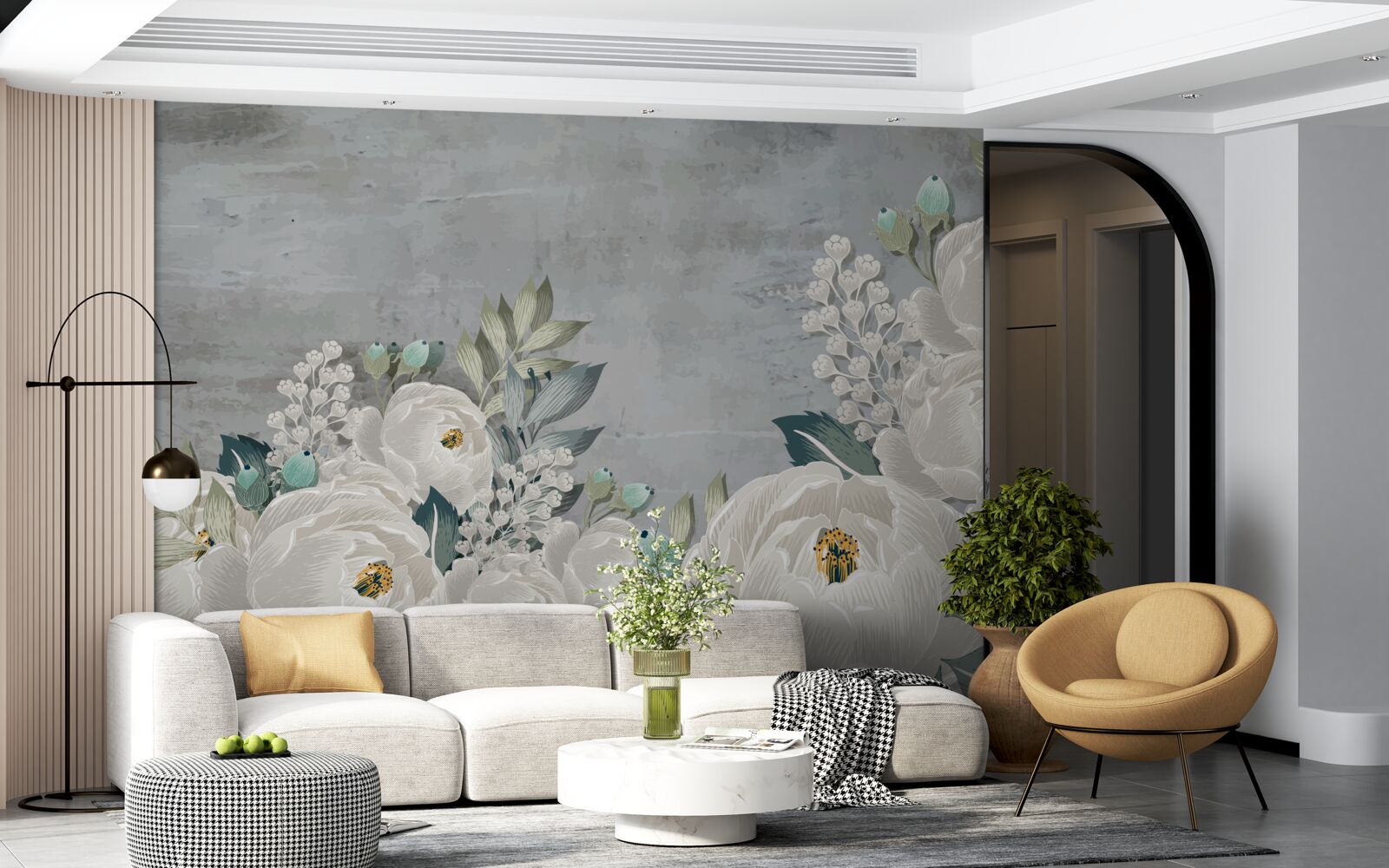 Papier peint pivoines blanches à minuit