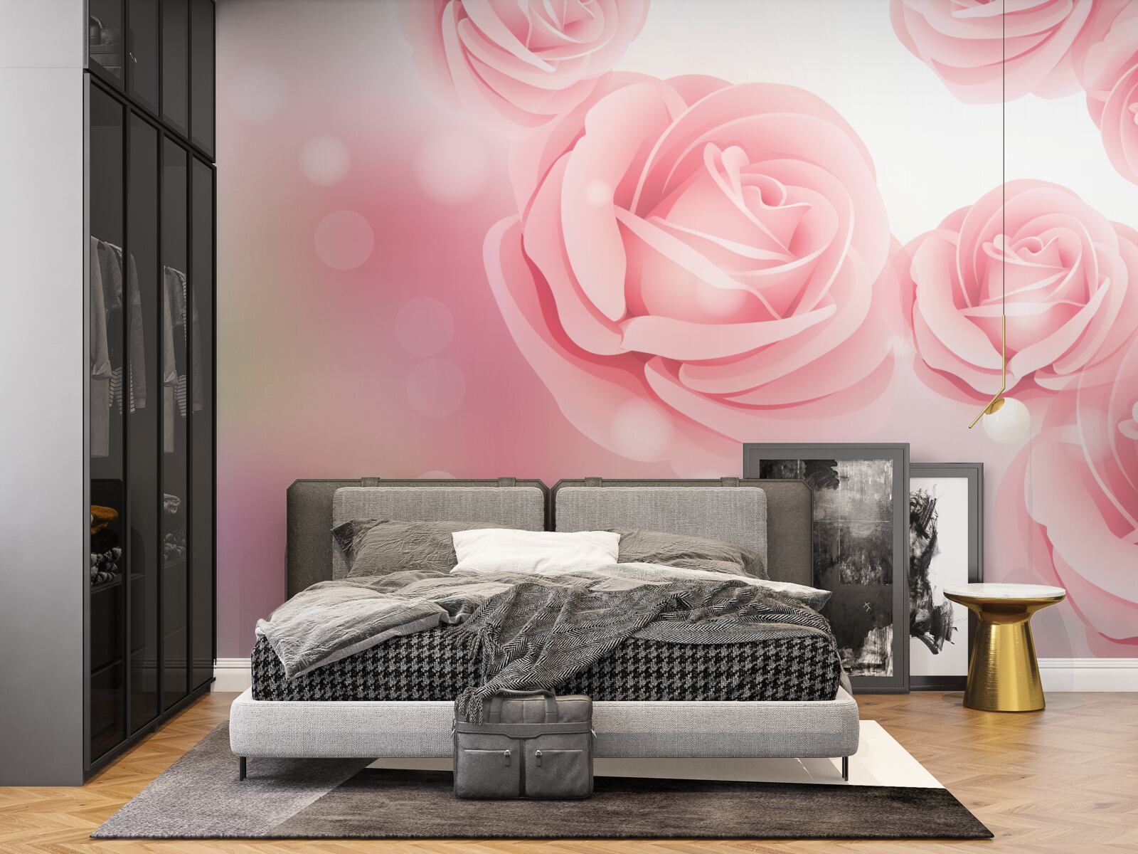 Papier peint fleurs roses douces dans une nuance de rose