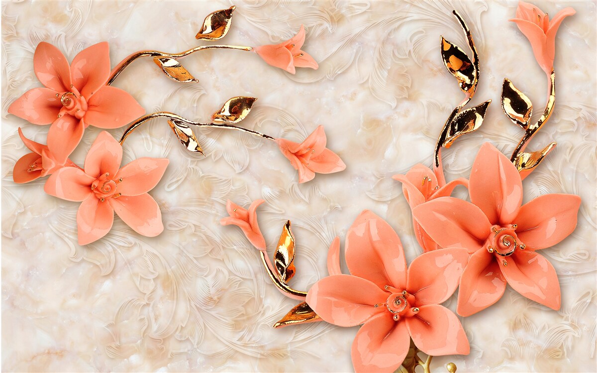 Papier peint magnolia en fleurs dans les tons de pêche