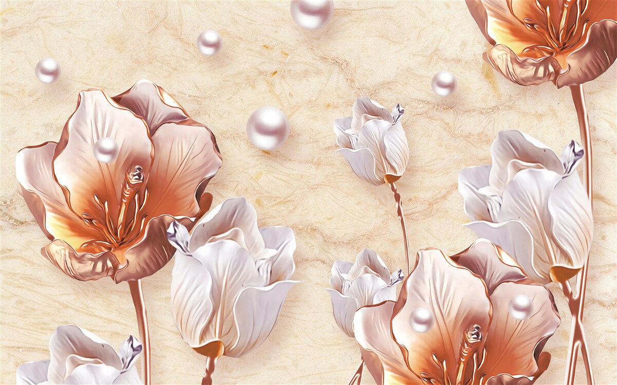 Papier peint zircons étincelants, perles brillantes et fleurs exquises