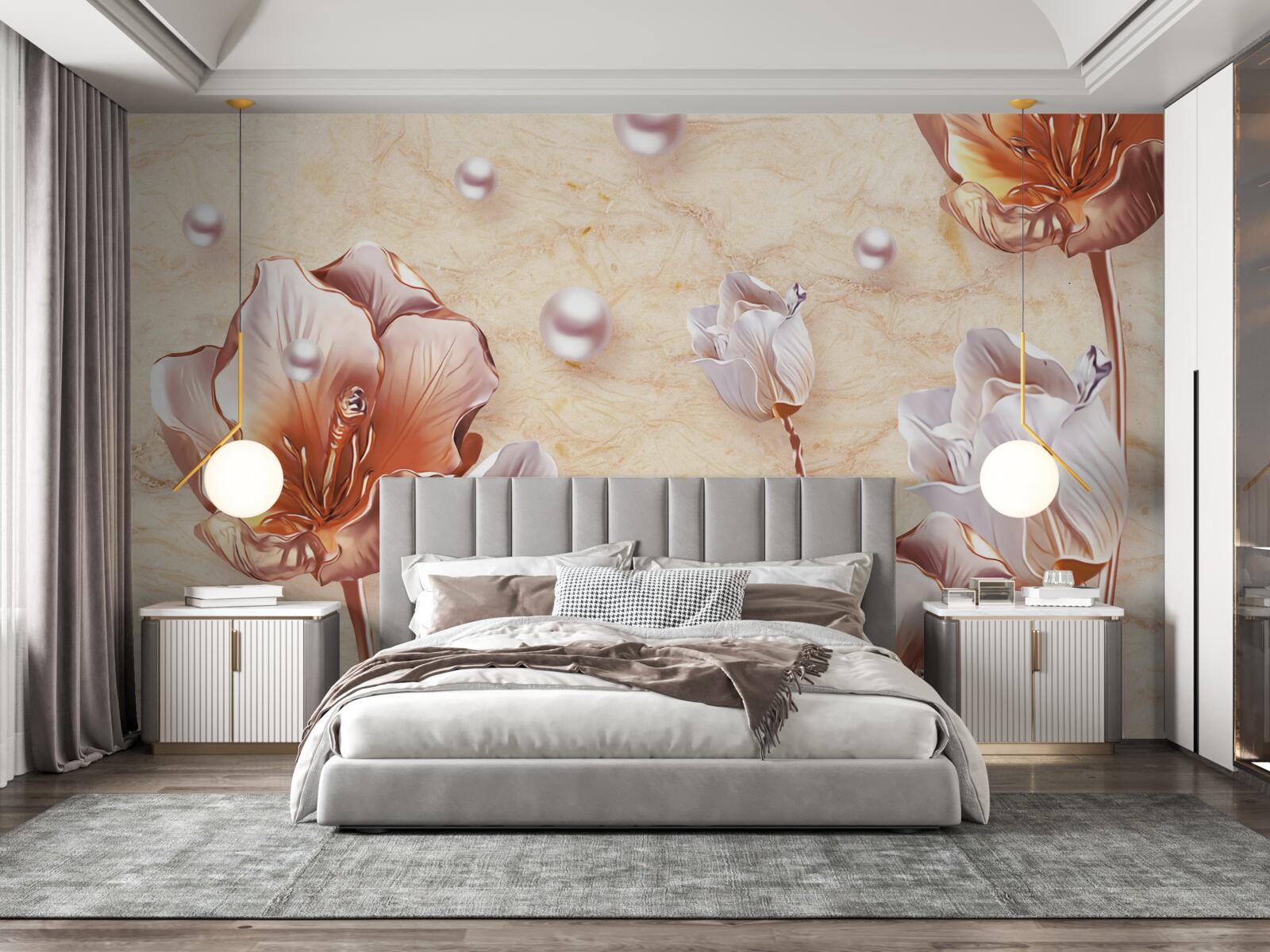 Papier peint zircons étincelants, perles brillantes et fleurs exquises