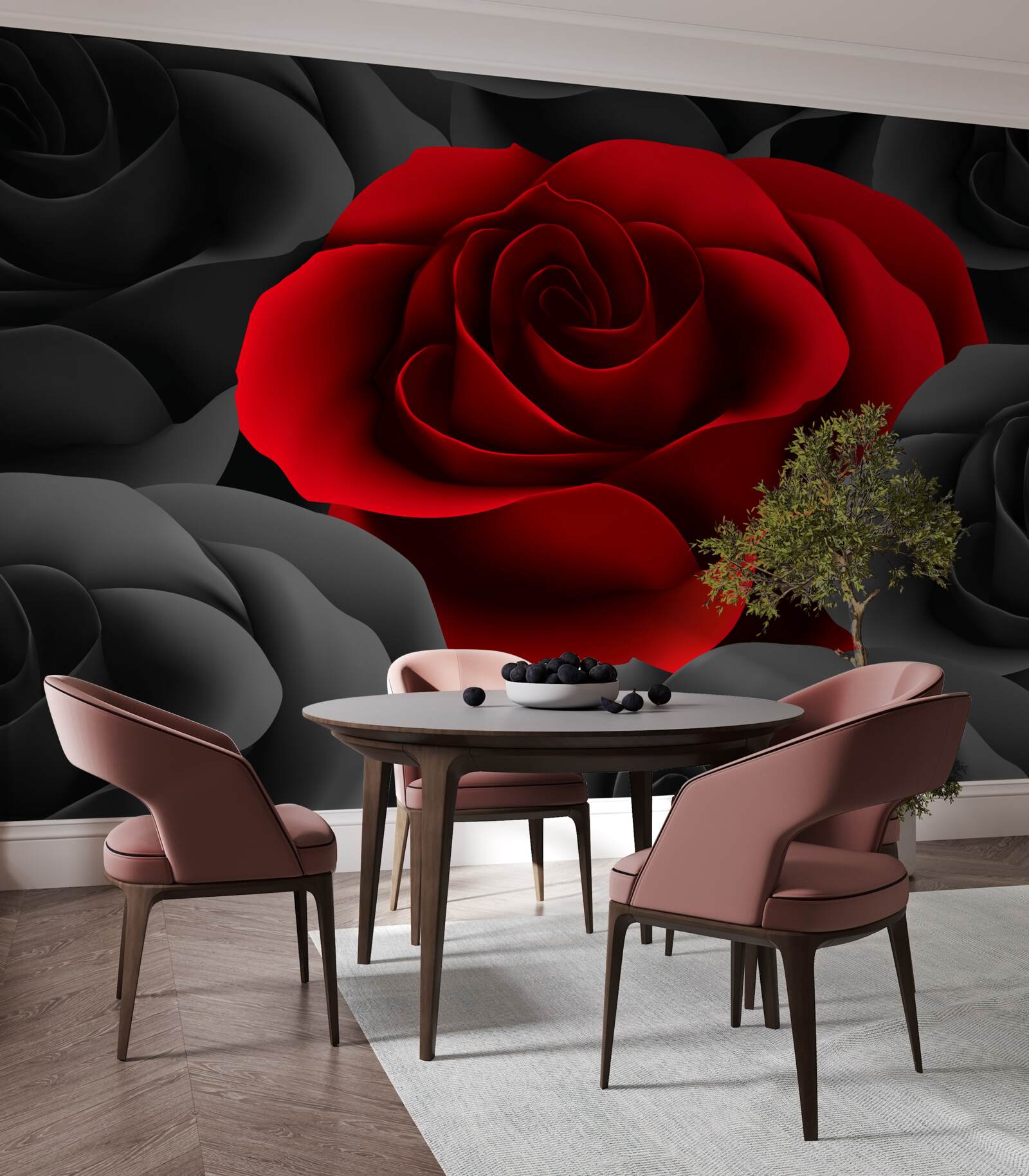 Papier peint une fleur colorée au milieu de la grisaille