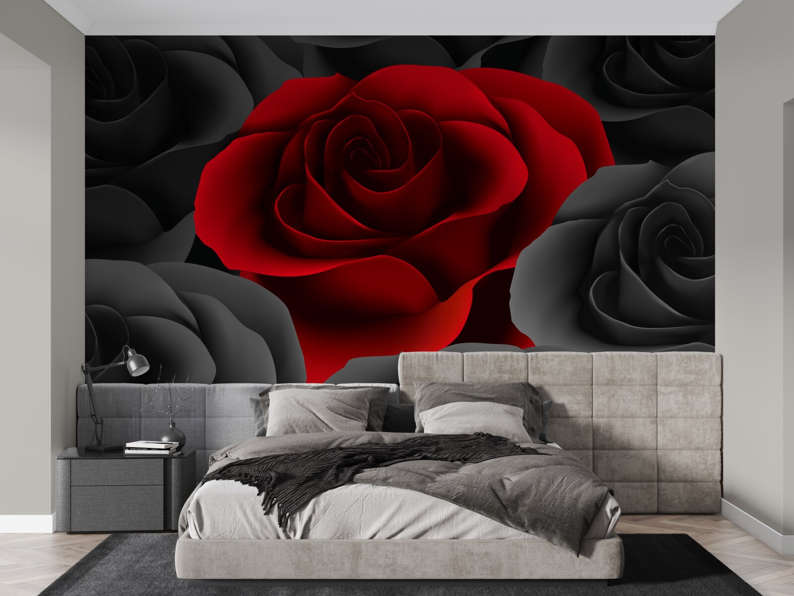 Papier peint une fleur colorée au milieu de la grisaille