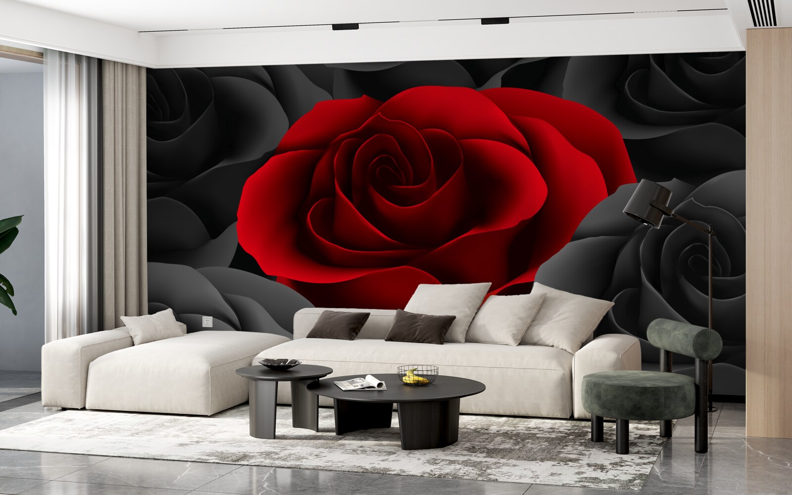 Papier peint une fleur colorée au milieu de la grisaille