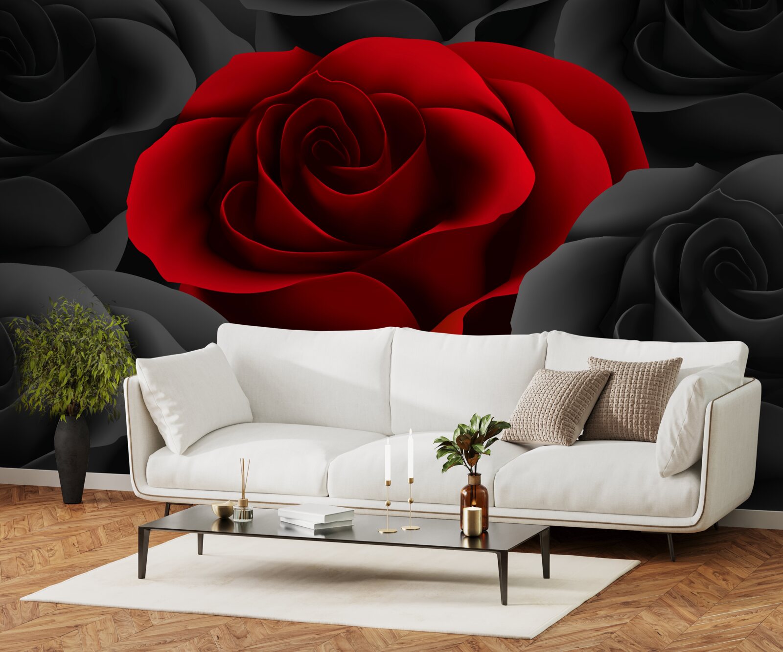 Papier peint une fleur colorée au milieu de la grisaille