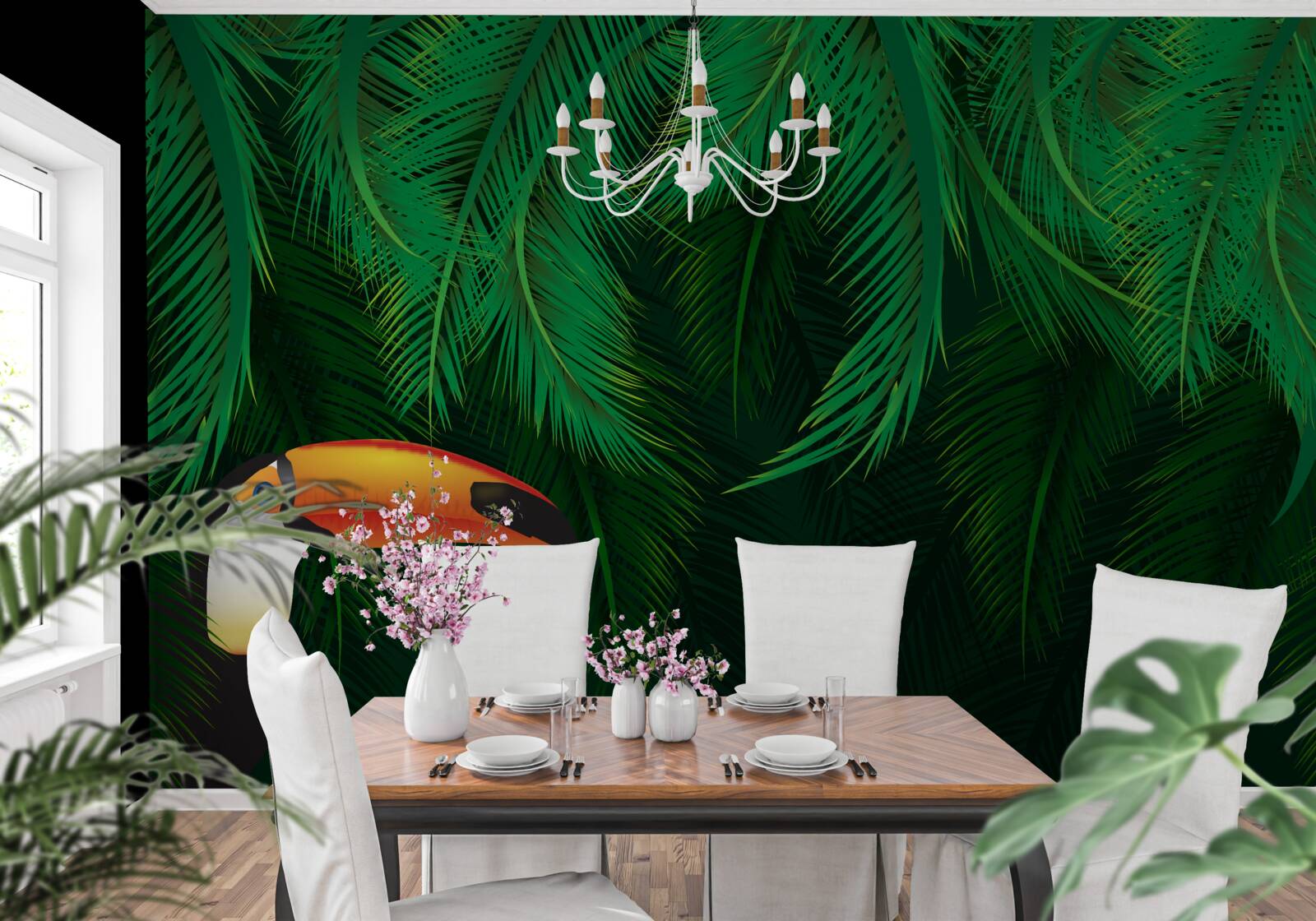 Papier peint toucan dans la verdure tropicale