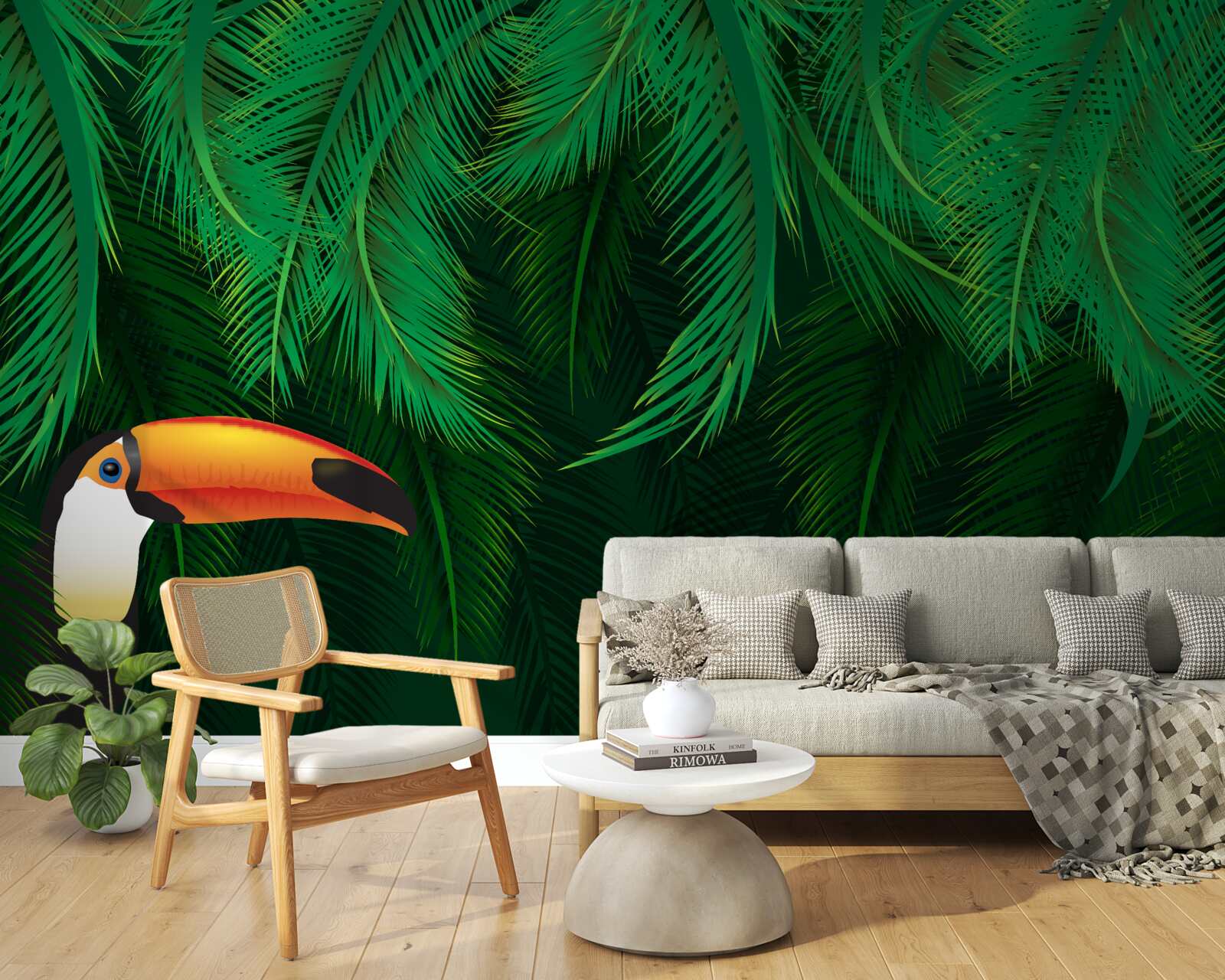 Papier peint toucan dans la verdure tropicale