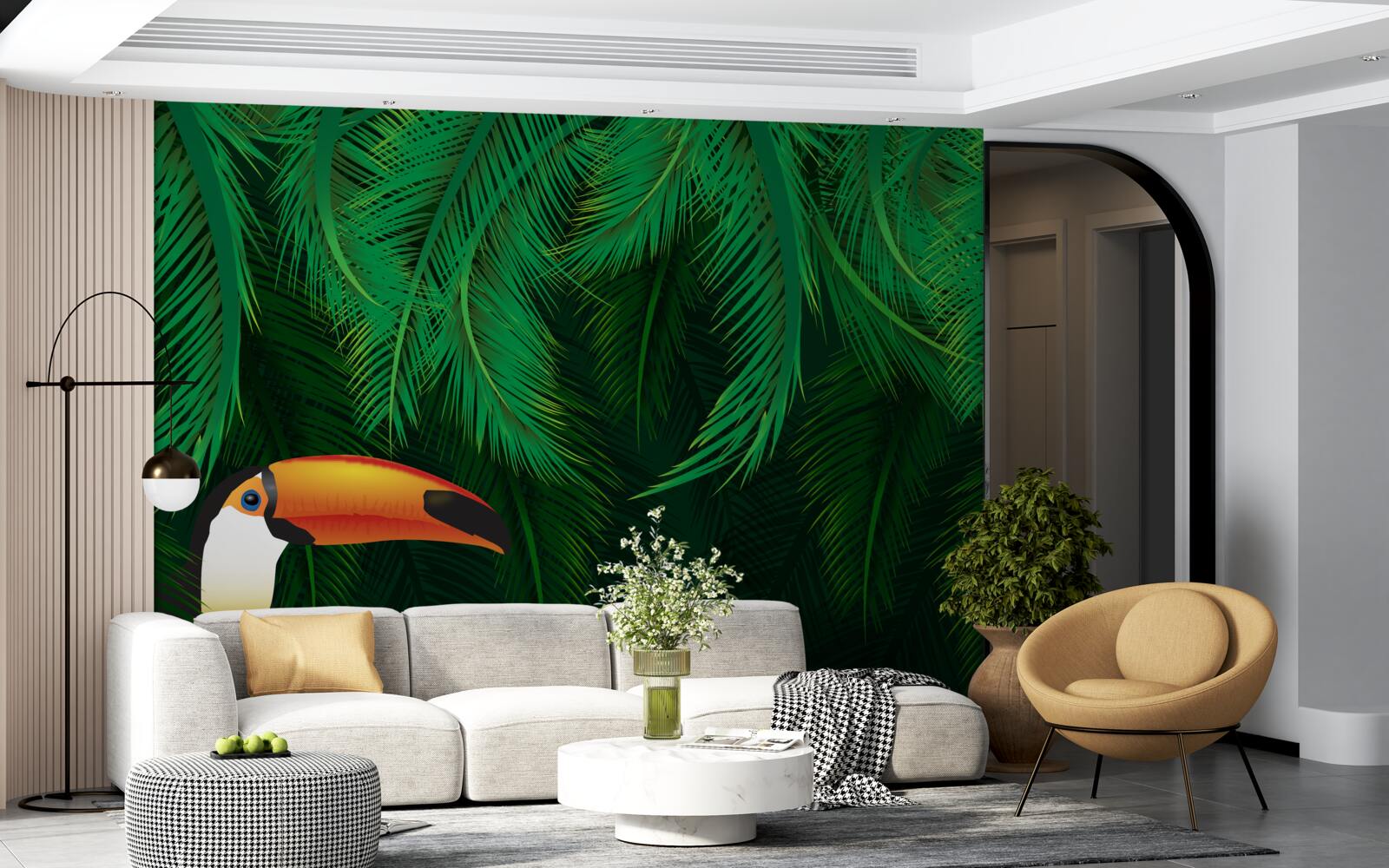 Papier peint toucan dans la verdure tropicale