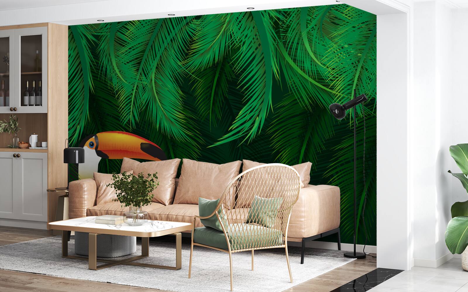 Papier peint toucan dans la verdure tropicale