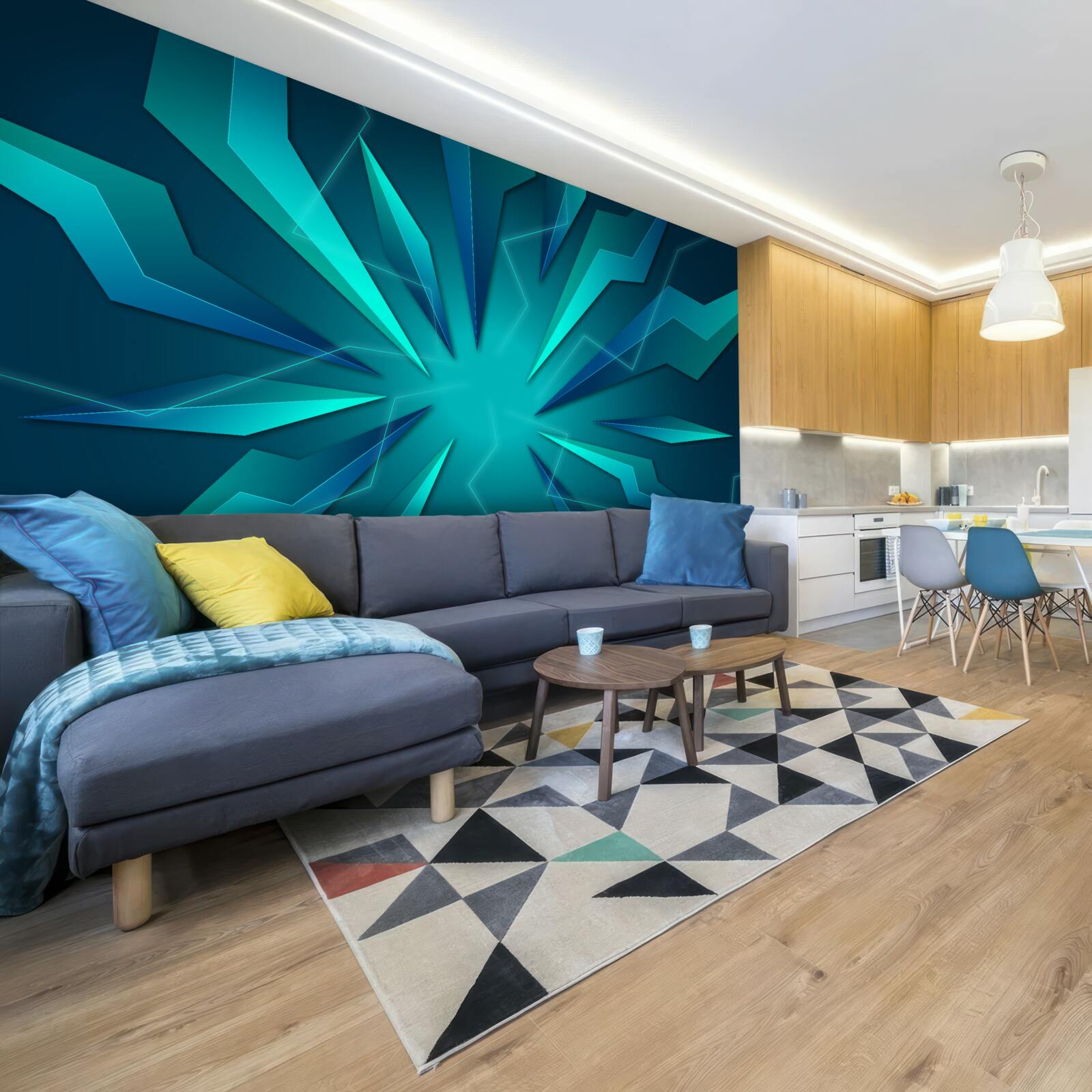 Papier peint courbes de vagues bleues et turquoises