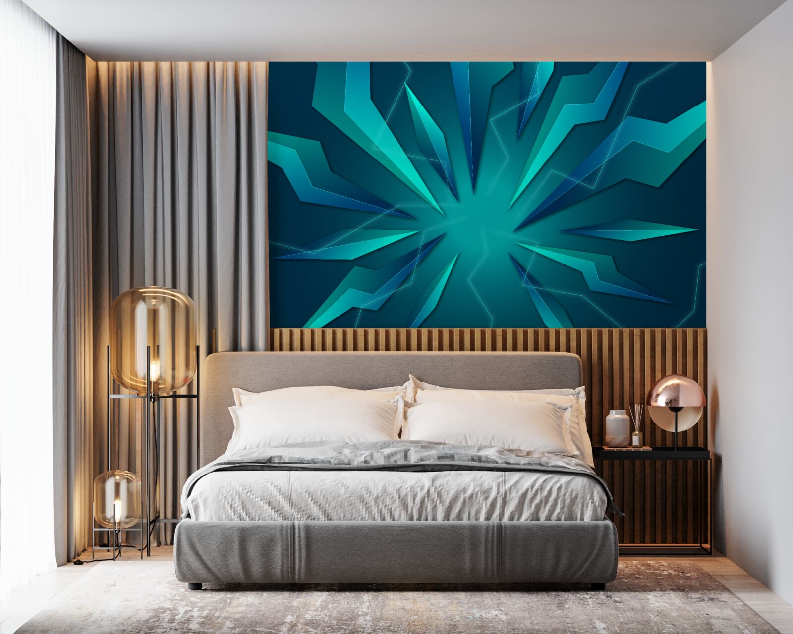 Papier peint courbes de vagues bleues et turquoises