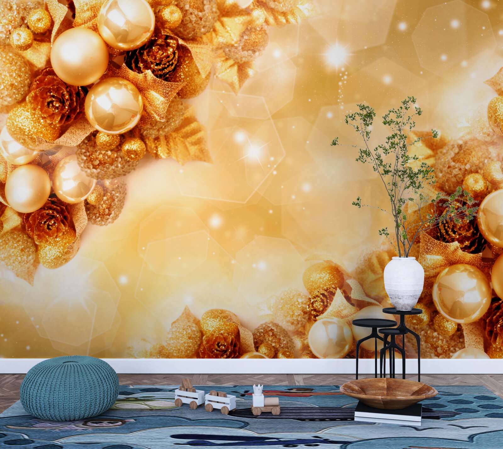 Papier peint perles d'or sur feuilles d'or