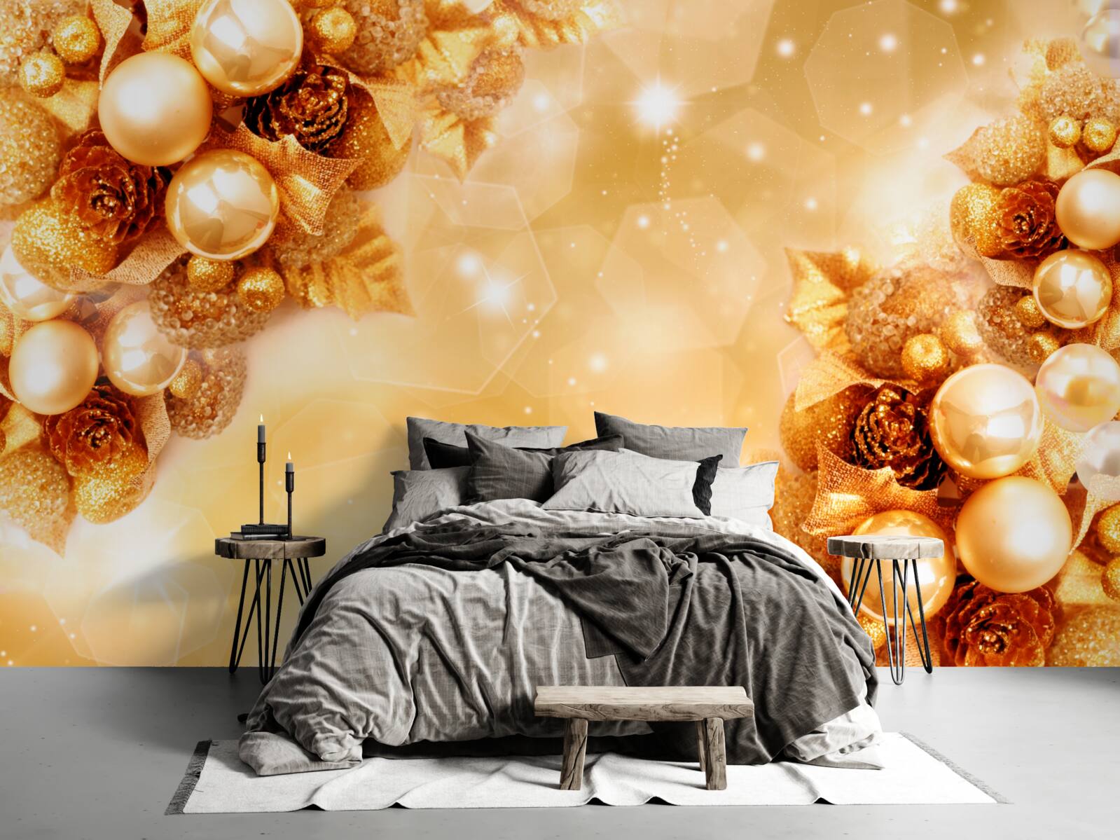 Papier peint perles d'or sur feuilles d'or