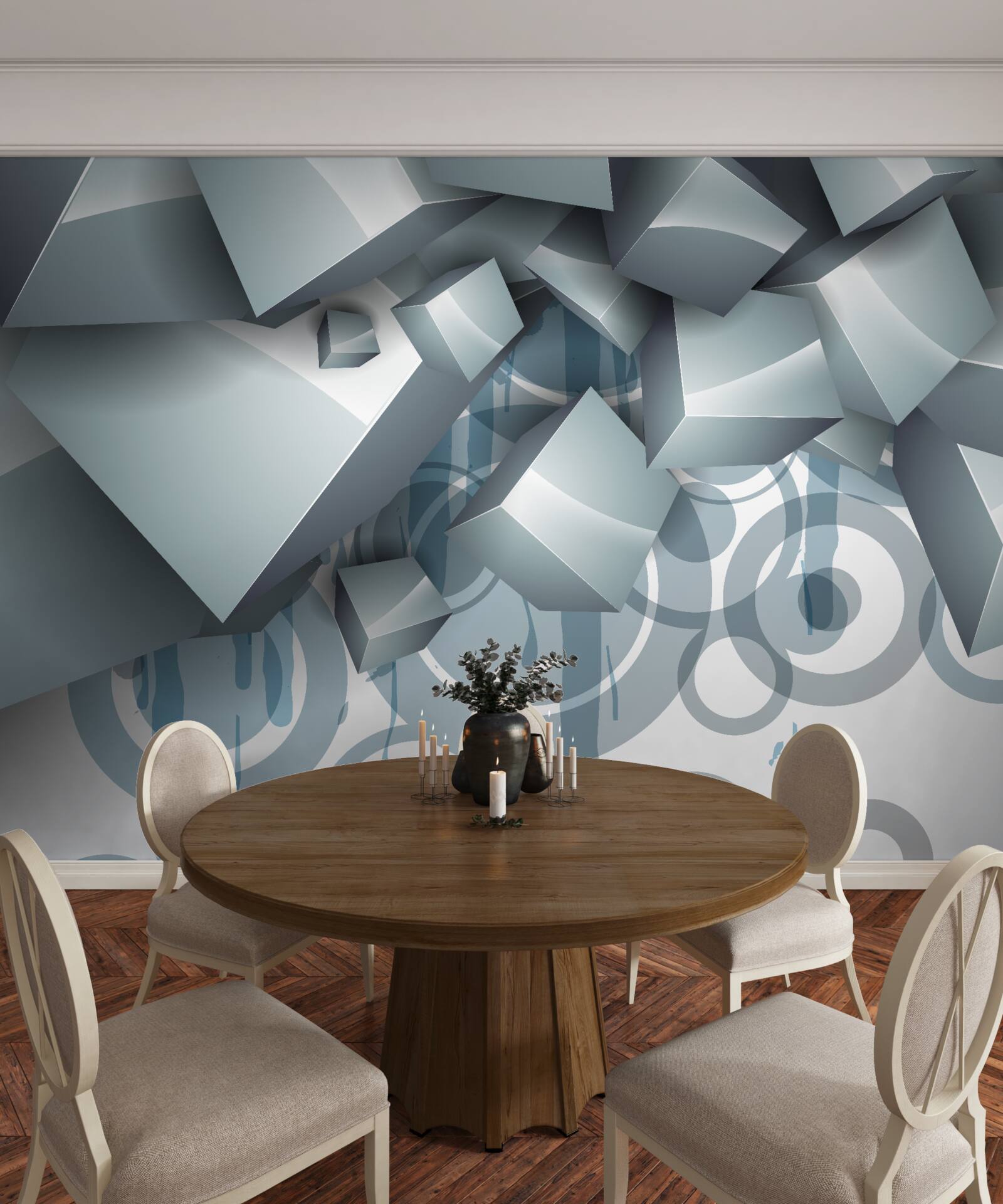 Papier peint cubes optiques gris