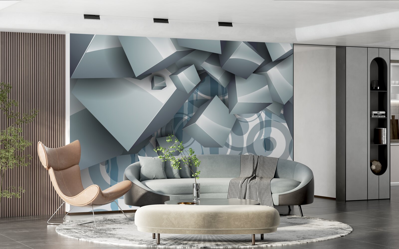 Papier peint cubes optiques gris