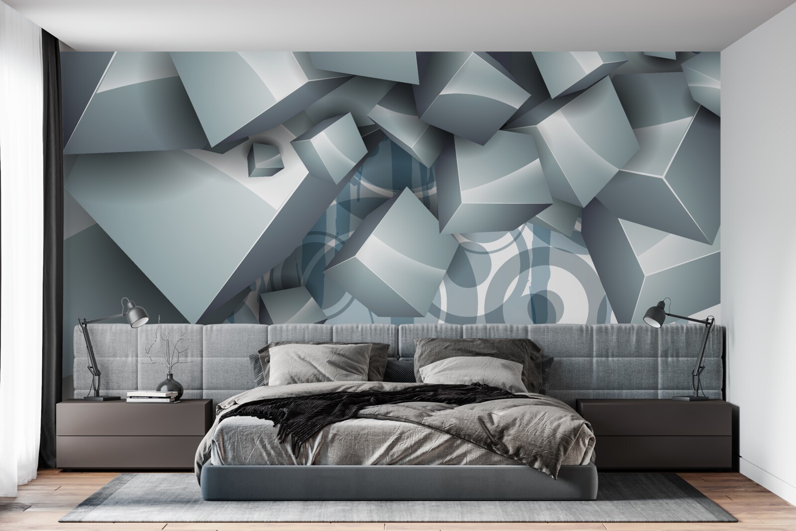 Papier peint cubes optiques gris