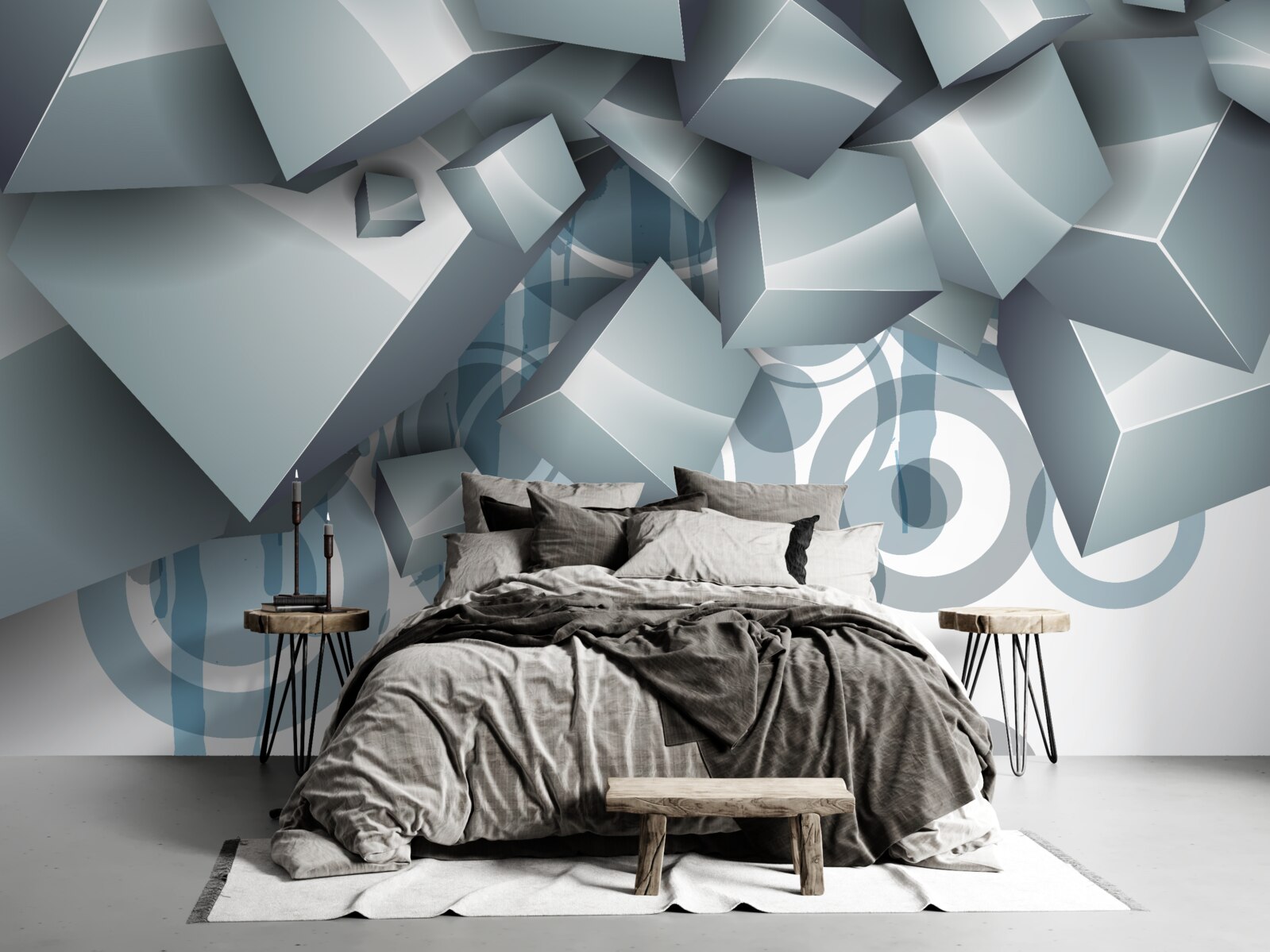 Papier peint cubes optiques gris