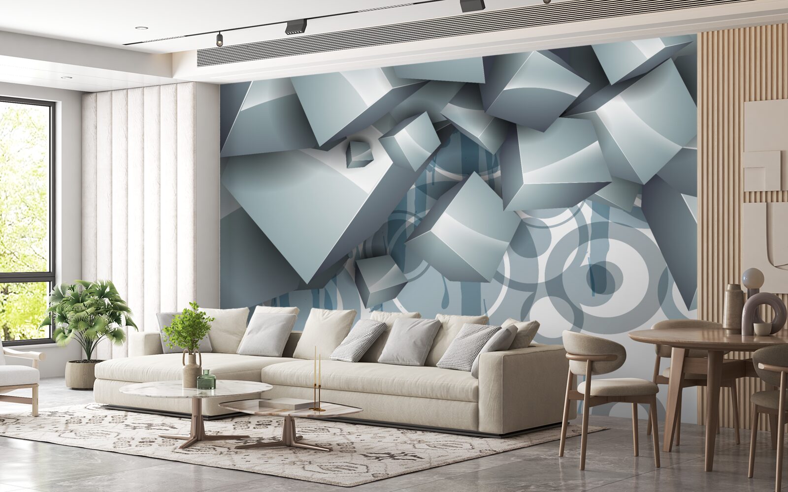 Papier peint cubes optiques gris