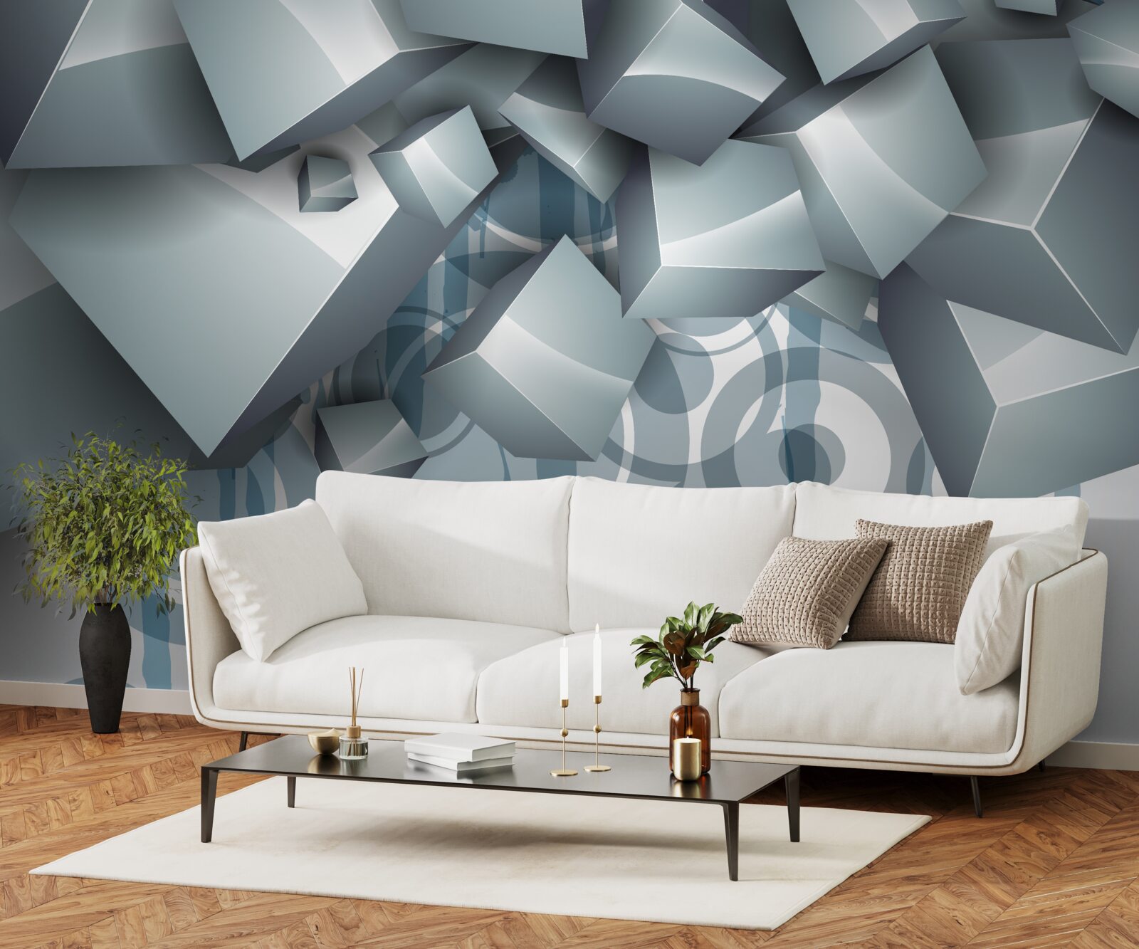 Papier peint cubes optiques gris