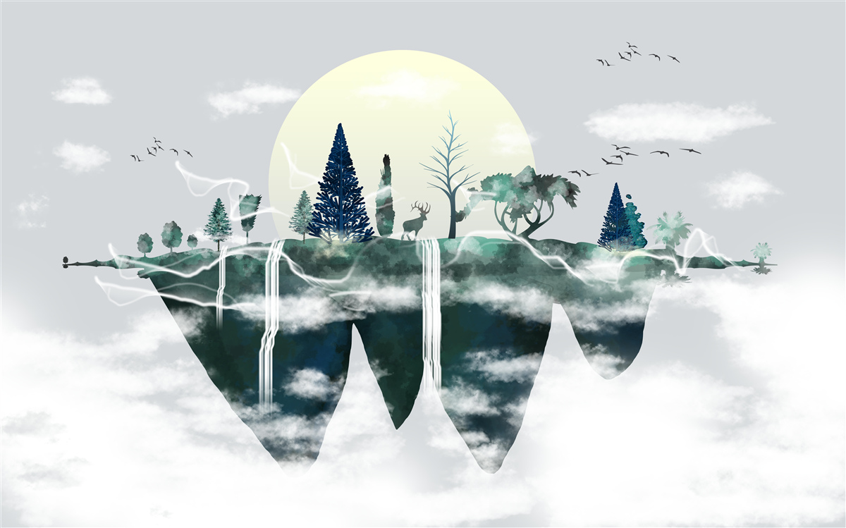 Papier peint le reflet dans l'eau montre le vert luxuriant de la forêt