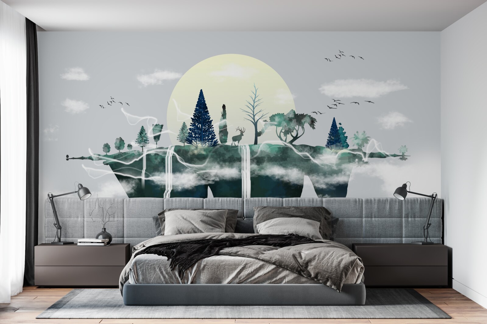 Papier peint le reflet dans l'eau montre le vert luxuriant de la forêt