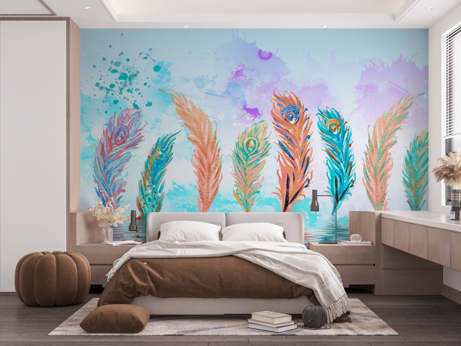 Papier peint les plumes saillantes percent l'eau