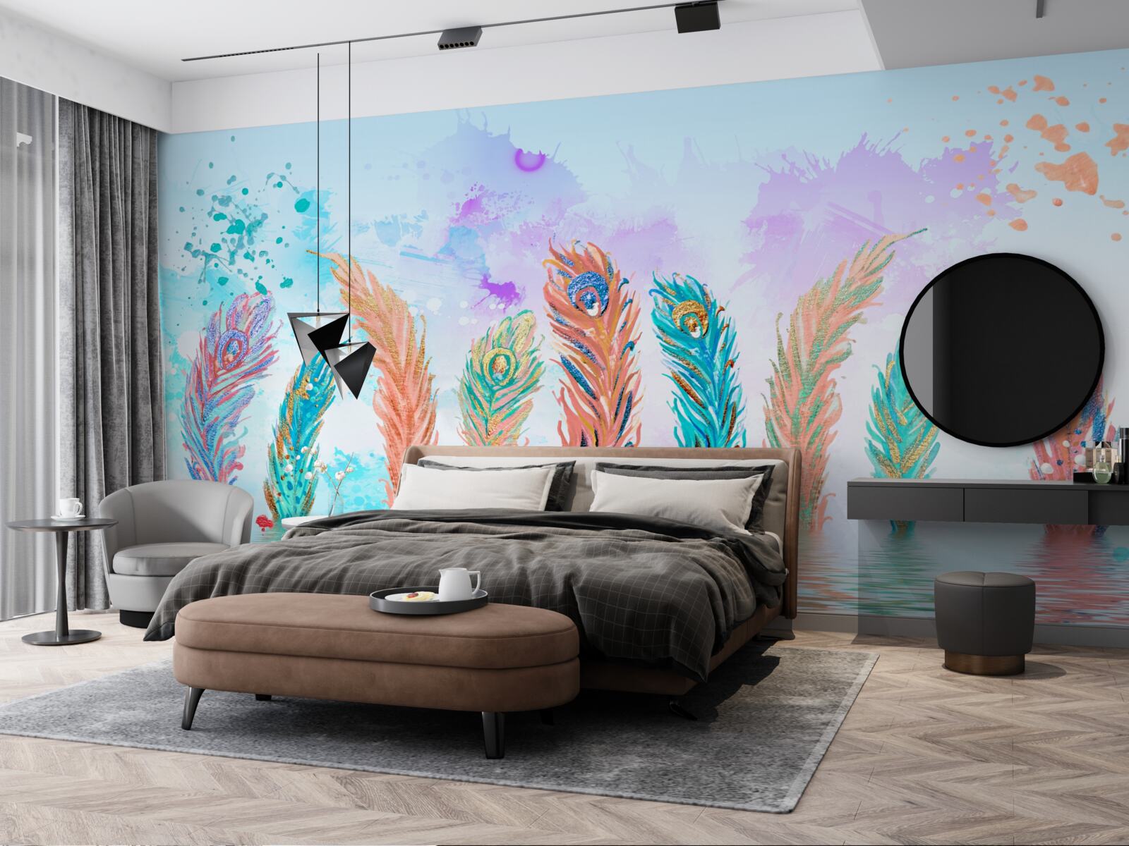 Papier peint les plumes saillantes percent l'eau