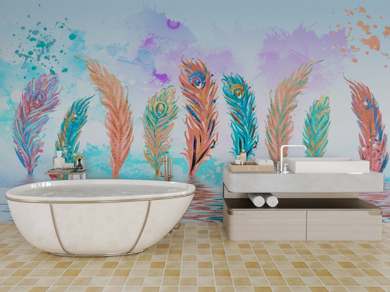 Papier peint les plumes saillantes percent l'eau