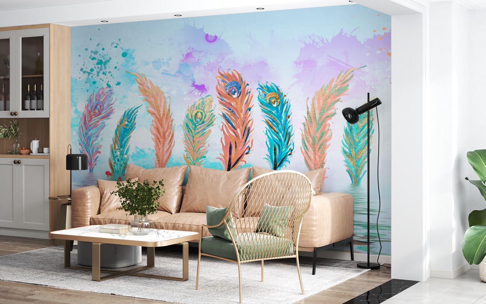 Papier peint les plumes saillantes percent l'eau