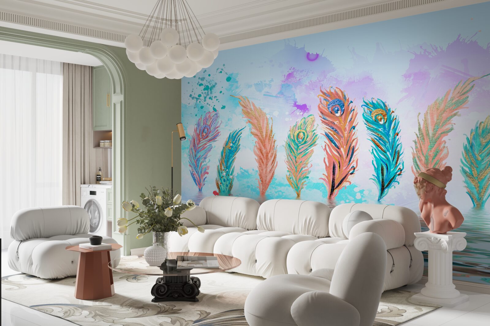 Papier peint les plumes saillantes percent l'eau