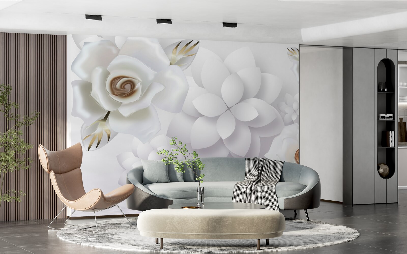 Papier peint composition avec des fleurs blanches