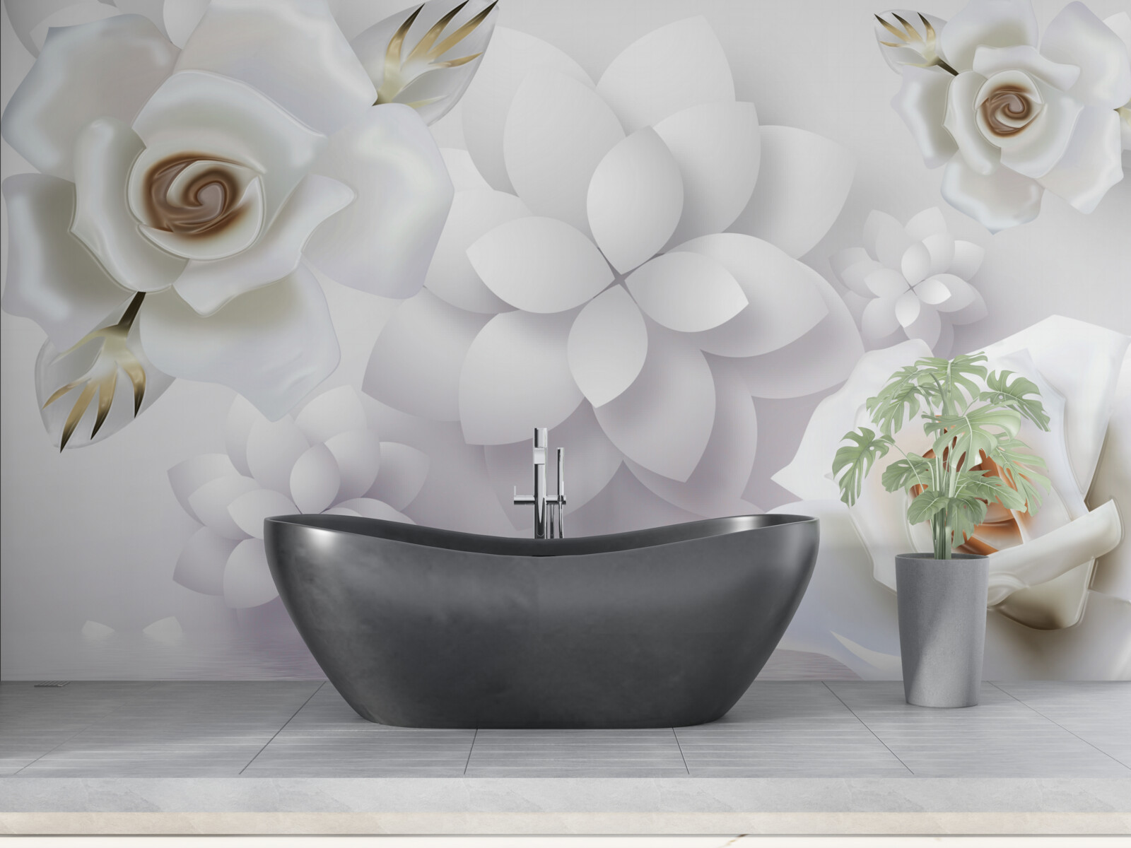 Papier peint composition avec des fleurs blanches