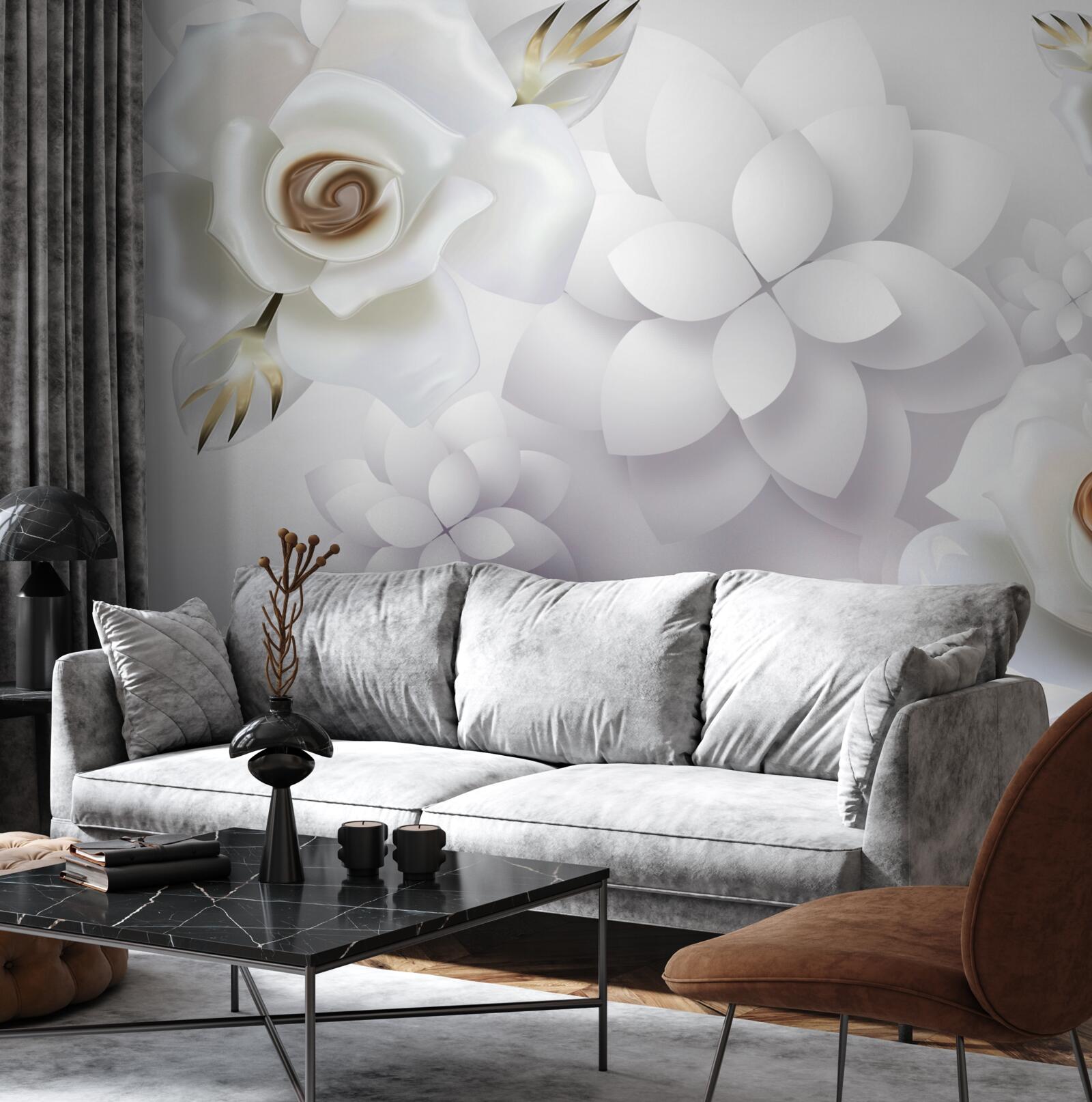 Papier peint composition avec des fleurs blanches