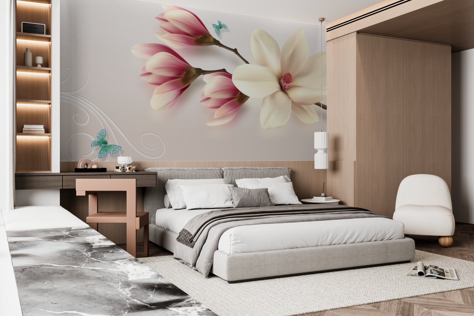 Papier peint magnolia blanc en pleine floraison