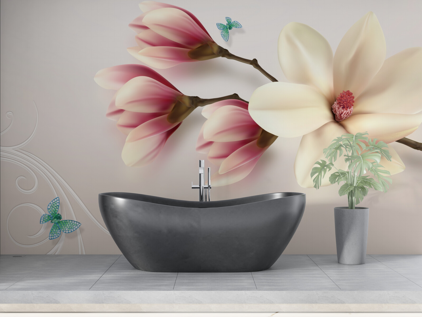 Papier peint magnolia blanc en pleine floraison