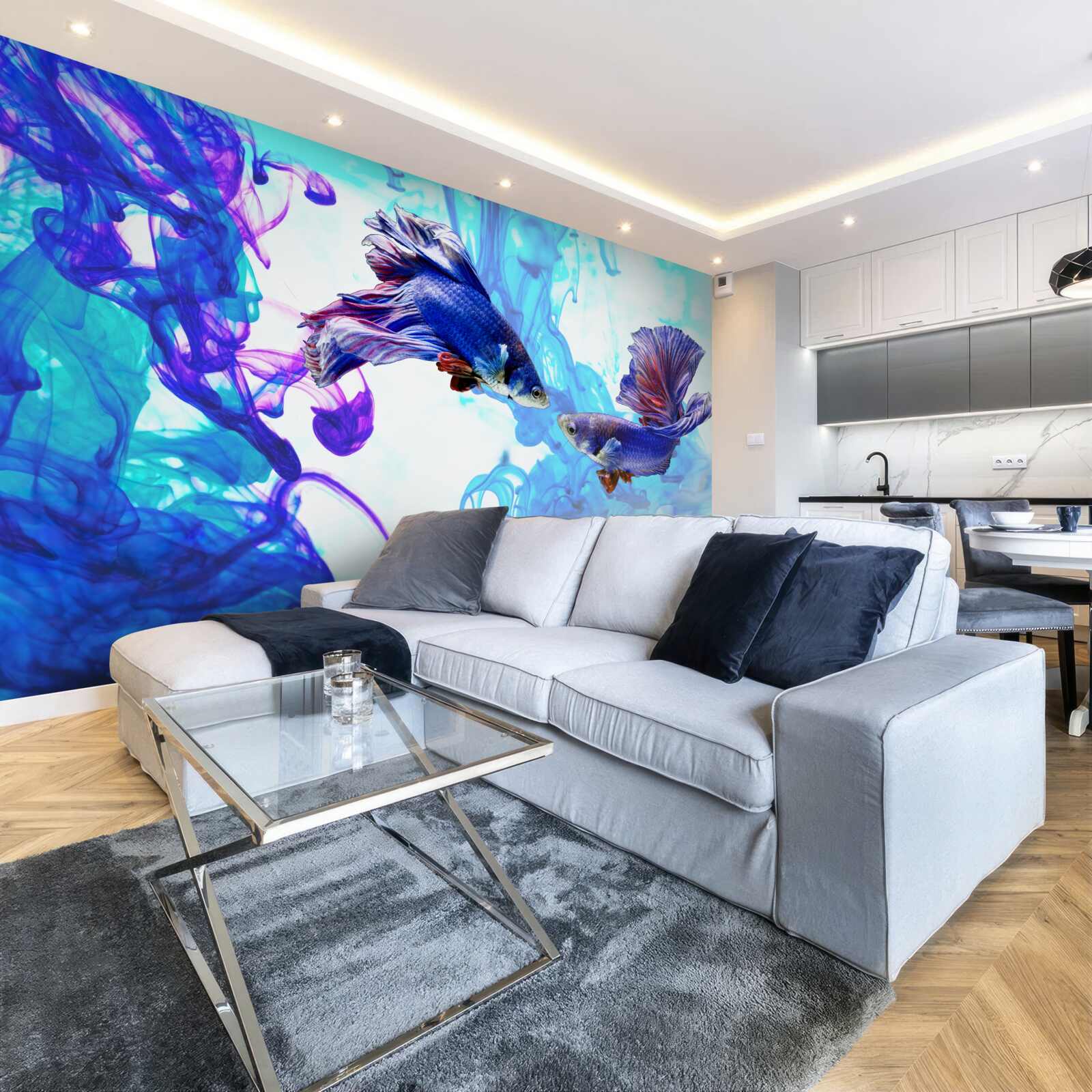 Papier peint les habitants de l'eau à queue jouent dans les éléments humides