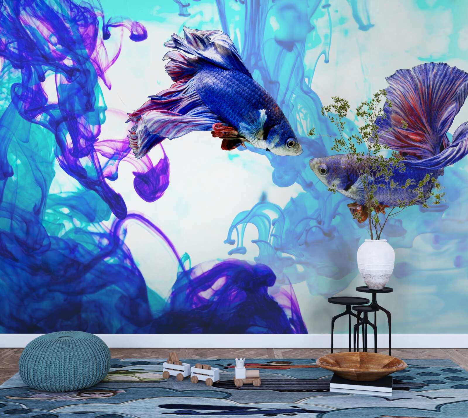 Papier peint les habitants de l'eau à queue jouent dans les éléments humides