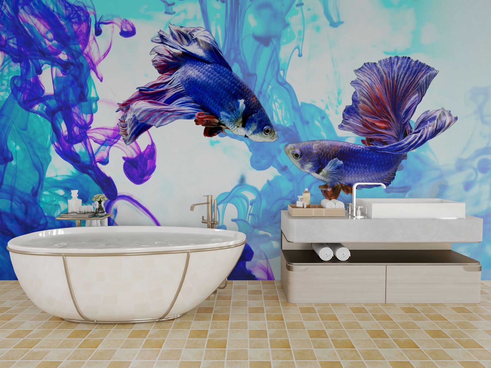 Papier peint les habitants de l'eau à queue jouent dans les éléments humides