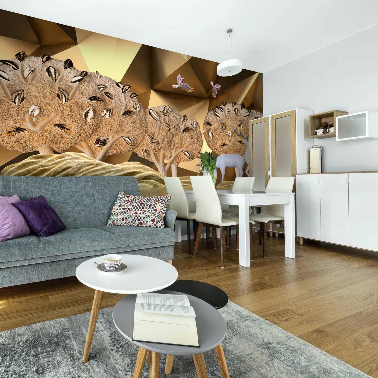 Papier peint chevaux à un point d'eau en forêt