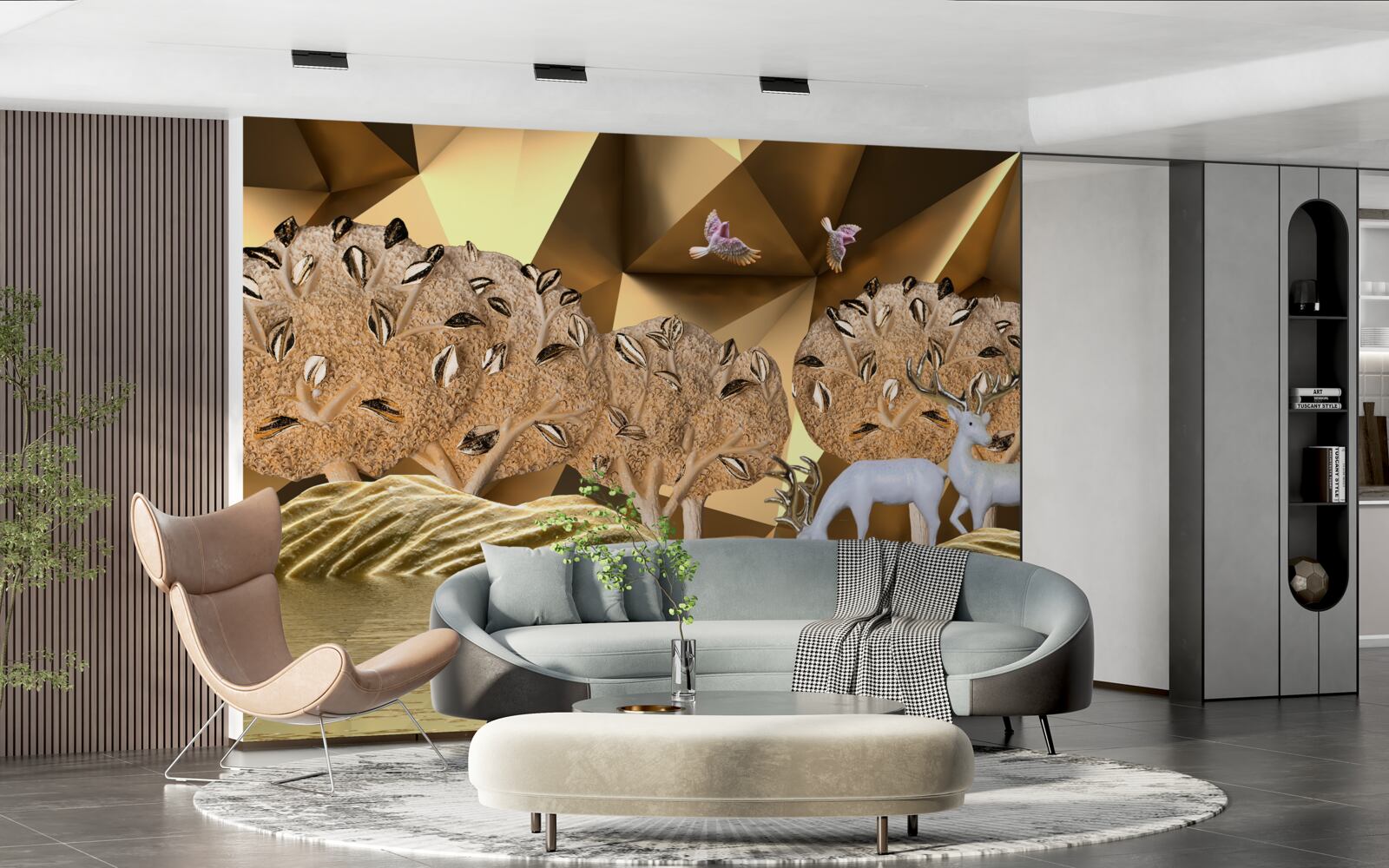 Papier peint chevaux à un point d'eau en forêt