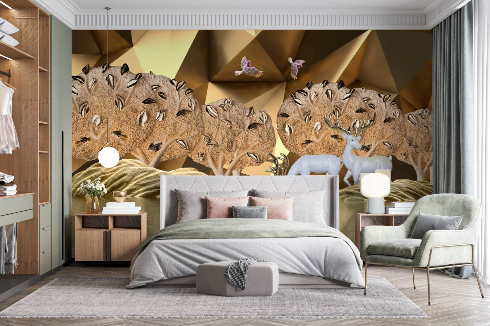 Papier peint chevaux à un point d'eau en forêt