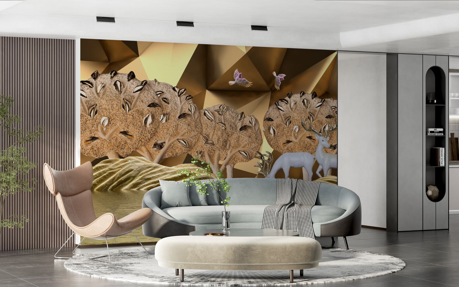 Papier peint chevaux à un point d'eau en forêt