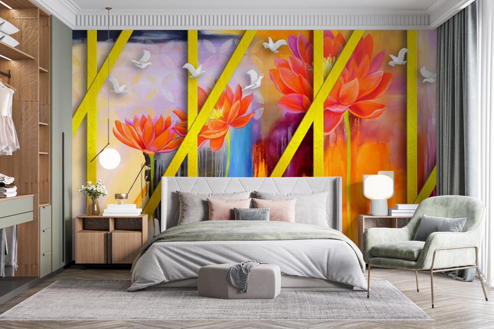 Papier peint l'abstraction aux couleurs de feu