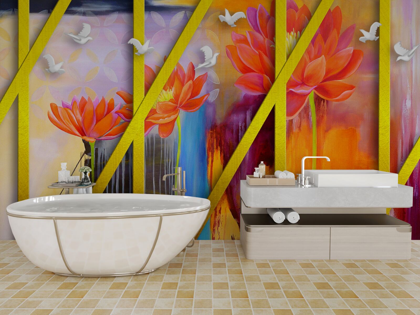 Papier peint l'abstraction aux couleurs de feu