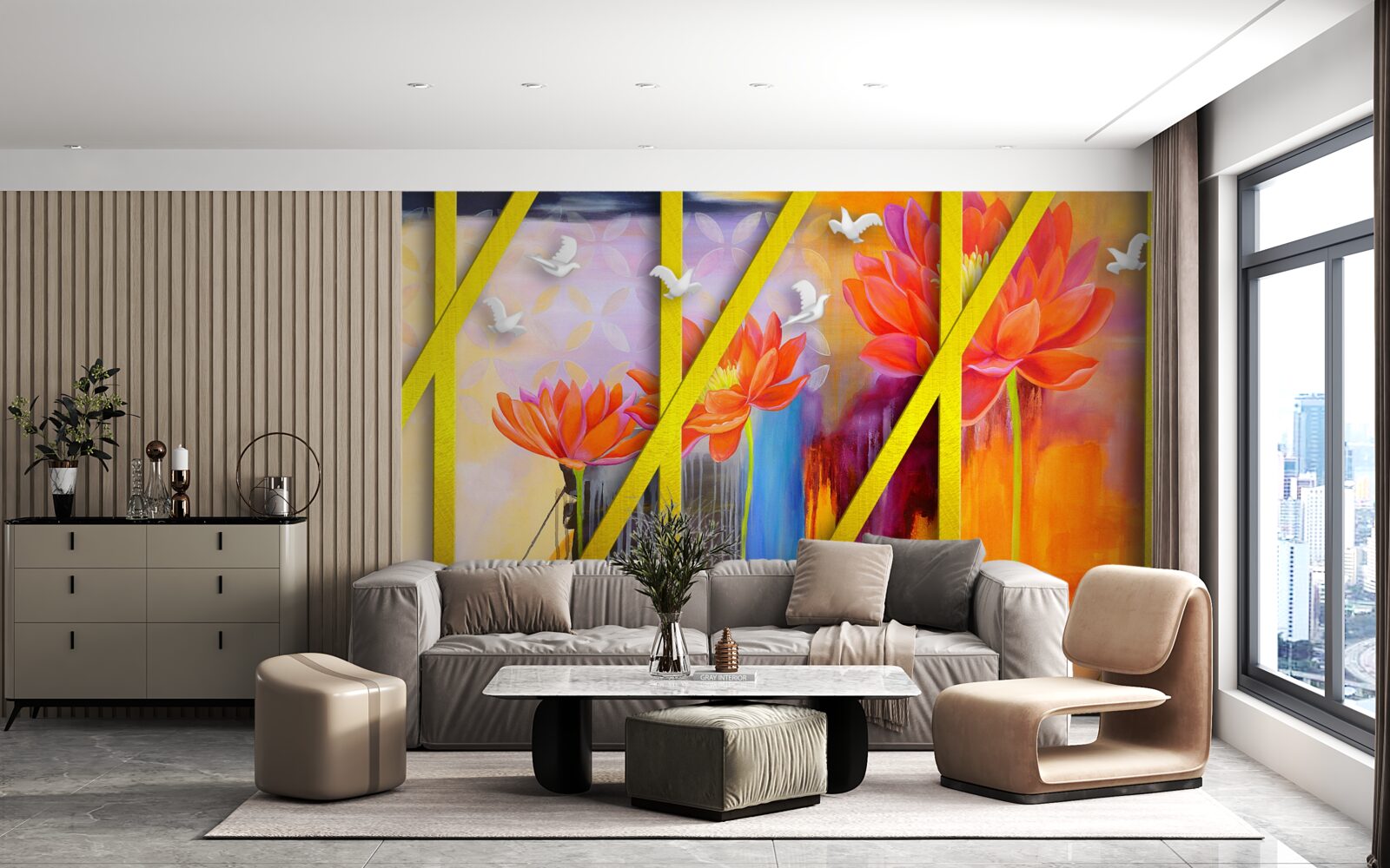 Papier peint l'abstraction aux couleurs de feu