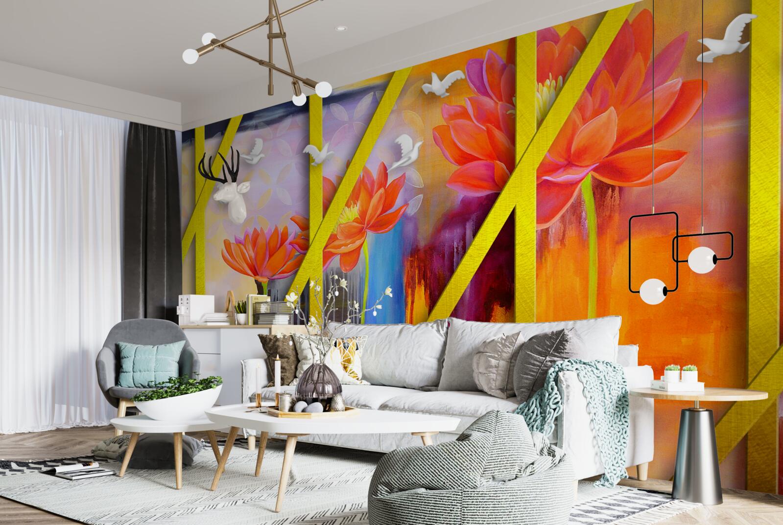 Papier peint l'abstraction aux couleurs de feu