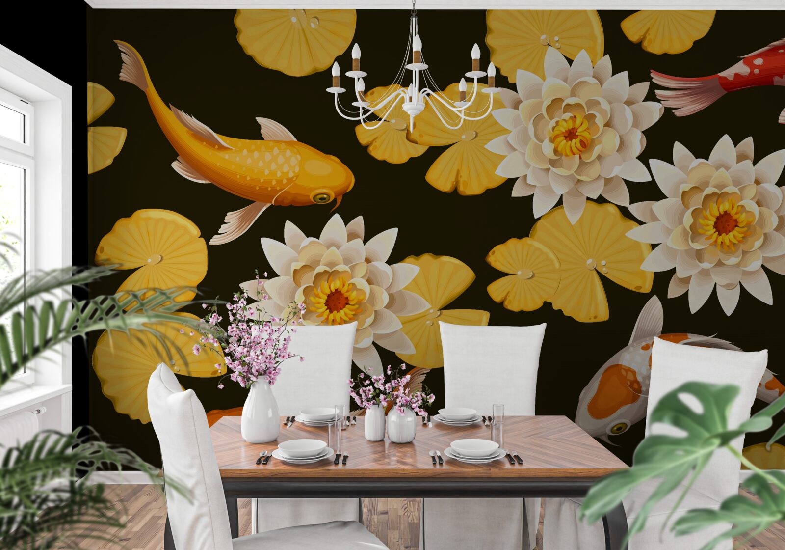 Papier peint le lac d'automne est décoré de lotus en fleurs