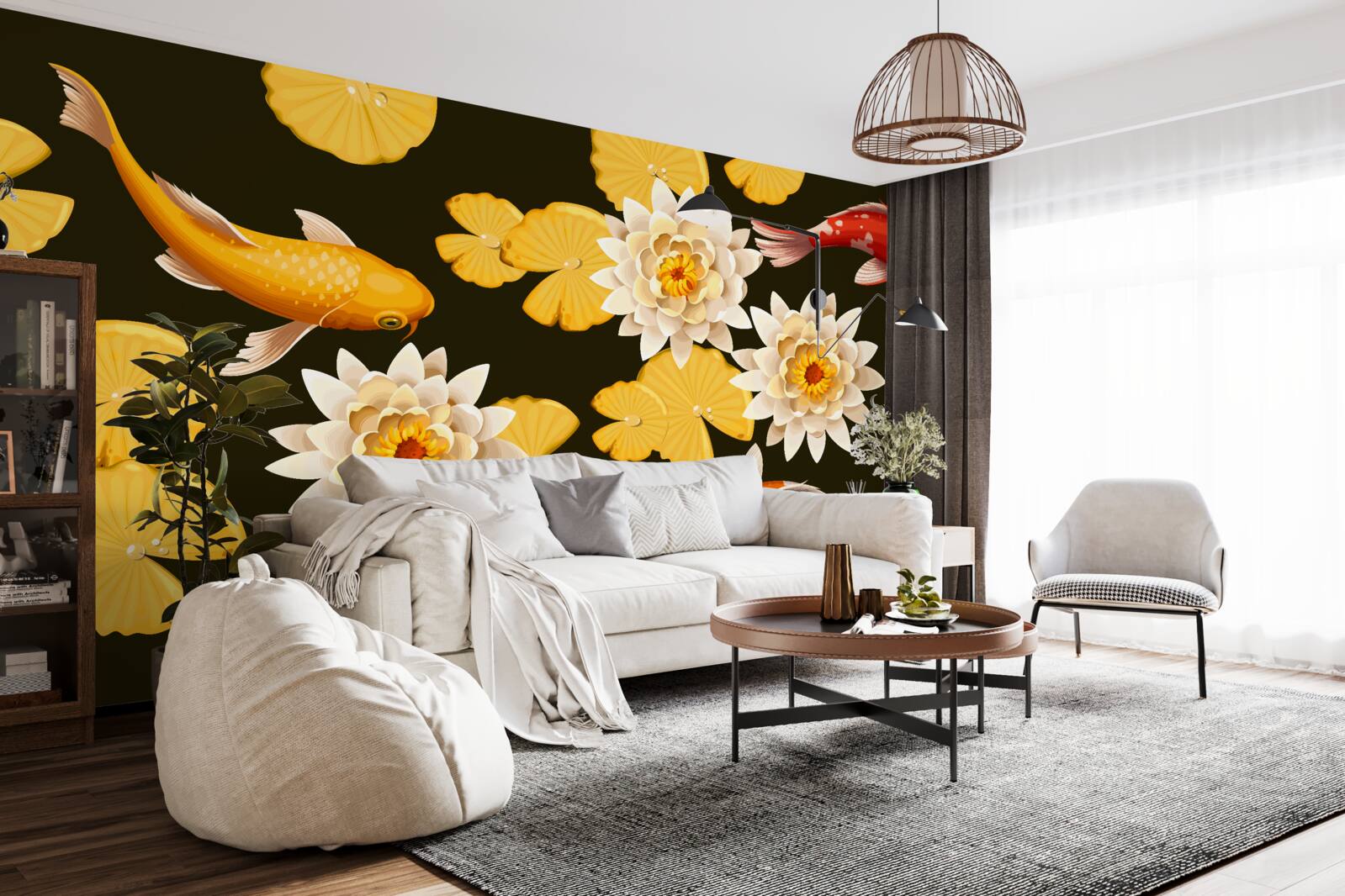 Papier peint le lac d'automne est décoré de lotus en fleurs