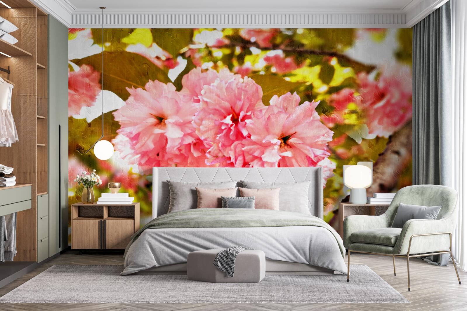 Papier peint kanzan sakura en pleine floraison